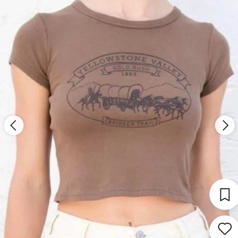 John Galt Brandy Melville Brown Cotton Crop Tee T-shirt YELLOWSTONE VALLEY XS